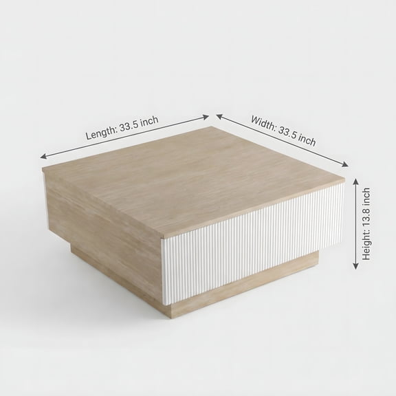 FENGFAN Beige Faux Travertine Coffee Table, 2 Drawer Matte MDF Wabi-Sabi Storage Cocktail Table, 1 Pack