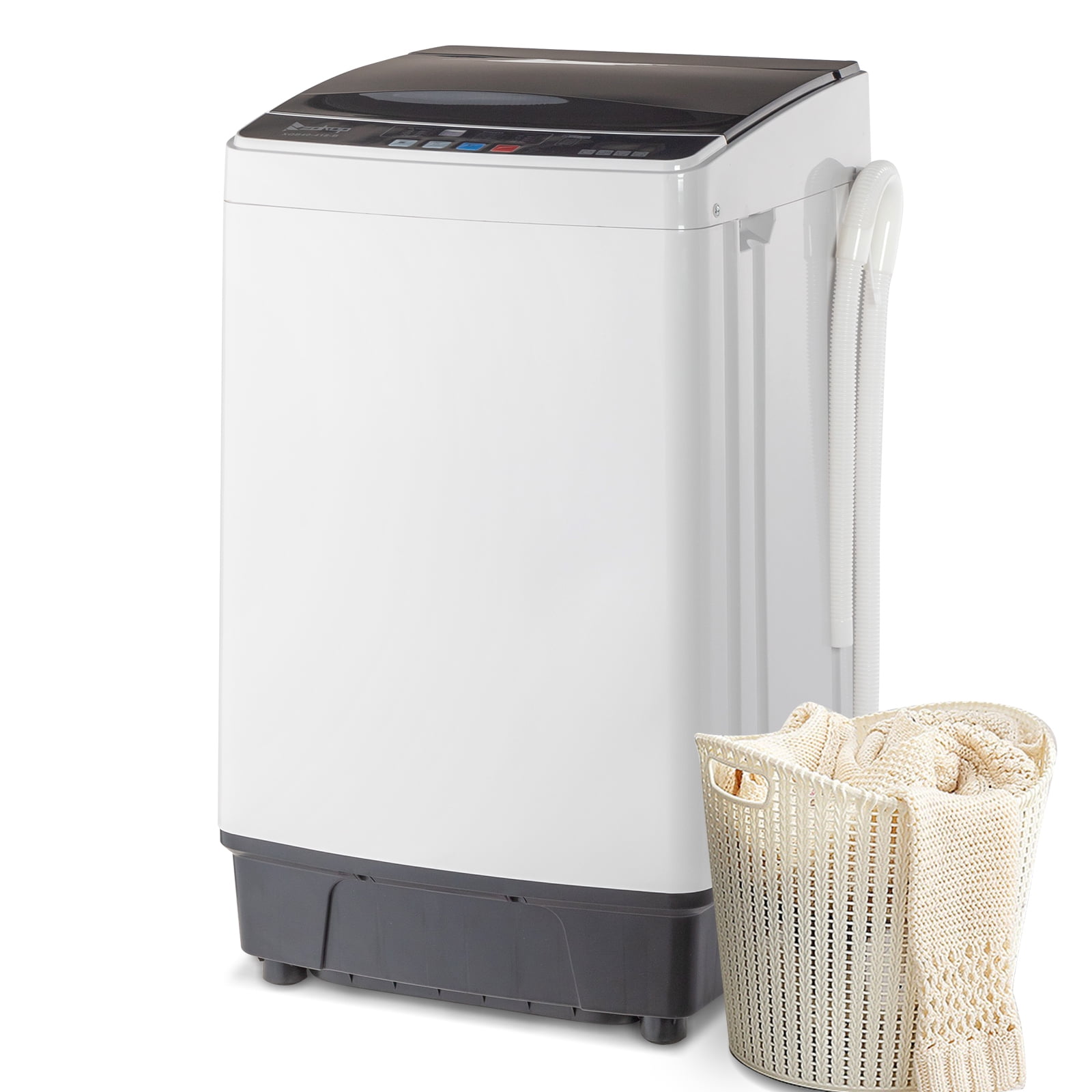 FENGFAN Black Portable Washing Machine, 17.8Lbs Full Automatic Top Load Washer, LED Display with Drain Pump