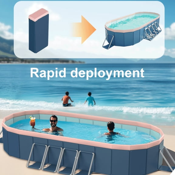 FENGFAN Blue-Gray PVC Folding Pool 72", Non-Inflatable Portable Outdoor Swimming Pool for Garden Patio Beach