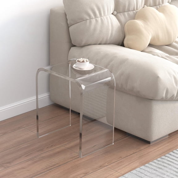 FENGFAN Clear Lucite Acrylic Waterfall End Table 16x12x18in 15mm Thick Square Side Nightstand Coffee Table 1 Pack