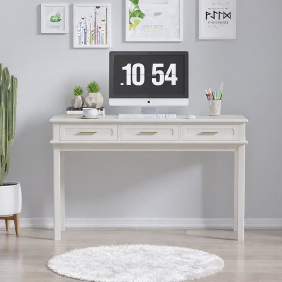 FENGFAN Cream White 3-Drawer Vanity Desk, High-Gloss MDF Multipurpose Makeup Writing Table for Bedroom, 1 Pack