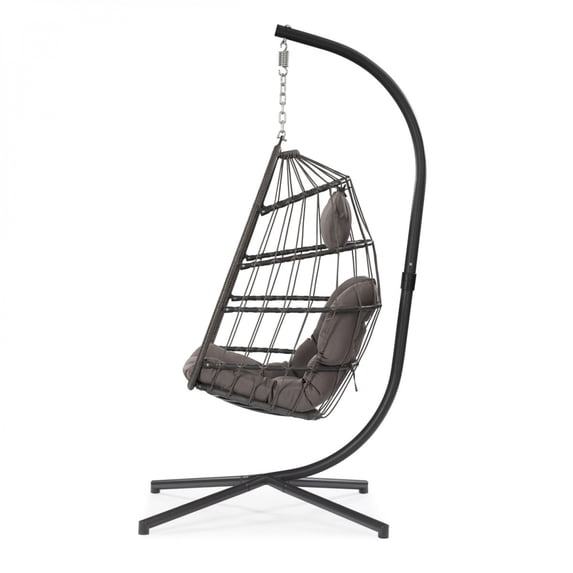 FENGFAN Dark Gray Egg Chair with Stand Foldable Wicker Hanging Swing Chair Indoor Outdoor 350lbs Capacity 1 Pack