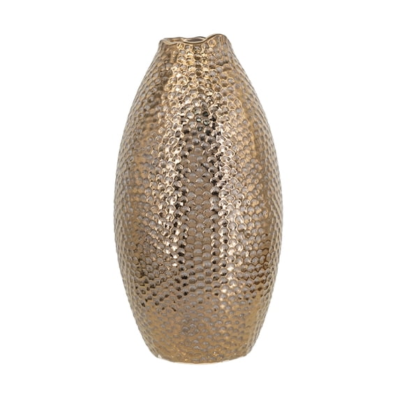 FENGFAN Decorative Ceramic Vase Textured Bronze Finish Rounded Silhouette 7.1x7.1x13.8 Inches Single Pack