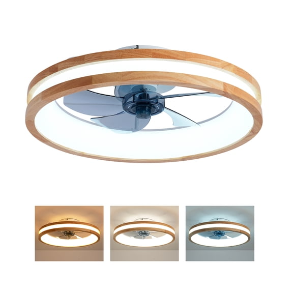 FENGFAN Farmhouse Flush Mount Ceiling Fan with Dimmable LED Light Remote 7 Blades Quiet DC Reversible 1 Pack