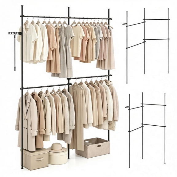 FENGFAN Floor to Ceiling Tension Clothes Rack Multi-Angle Adjustable Carbon Steel Closet Organizer Black 1 Pack