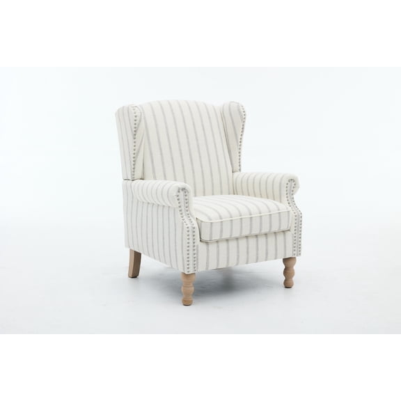 FENGFAN Floral Stripe Wing Back Accent Chair Solid Wood Legs Upholstered Single Sofa Chair 1 Pack