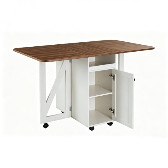FENGFAN Foldable Drop Leaf Rolling Kitchen Island Cart Locking Wheels Wood Grain 1 Pack