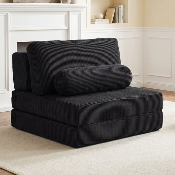 FENGFAN Foldable Modular Play Couch, Fabric Foam Fill Transformable Castle Sofa, Single Seat Creative Furniture for Living Room Bedroom, Black, 1 Pack