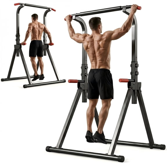 FENGFAN Foldable Standing Power Tower 6 Level Adjustable Height Pull Up Dip Station 440lbs Capacity