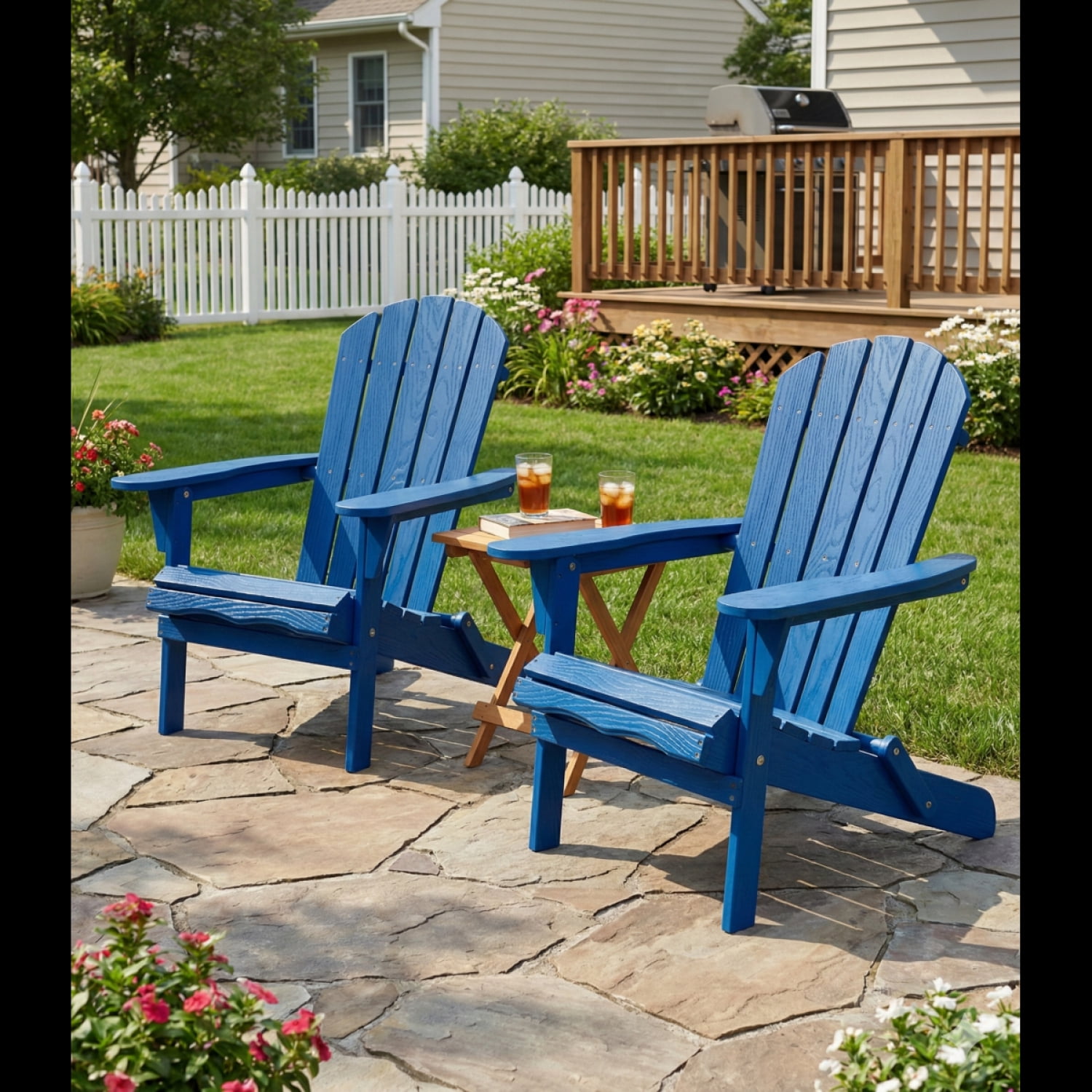 FENGFAN Folding Adirondack Chair Solid Cedar Wood Outdoor Patio Garden Furniture Set of 2