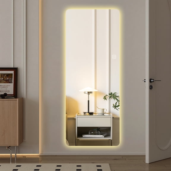 FENGFAN LED Full Length Mirror 6521in, Borderless Rounded Corner Wall Mounted Full Body Mirror 3 Color Dimmable Explosion-Proof