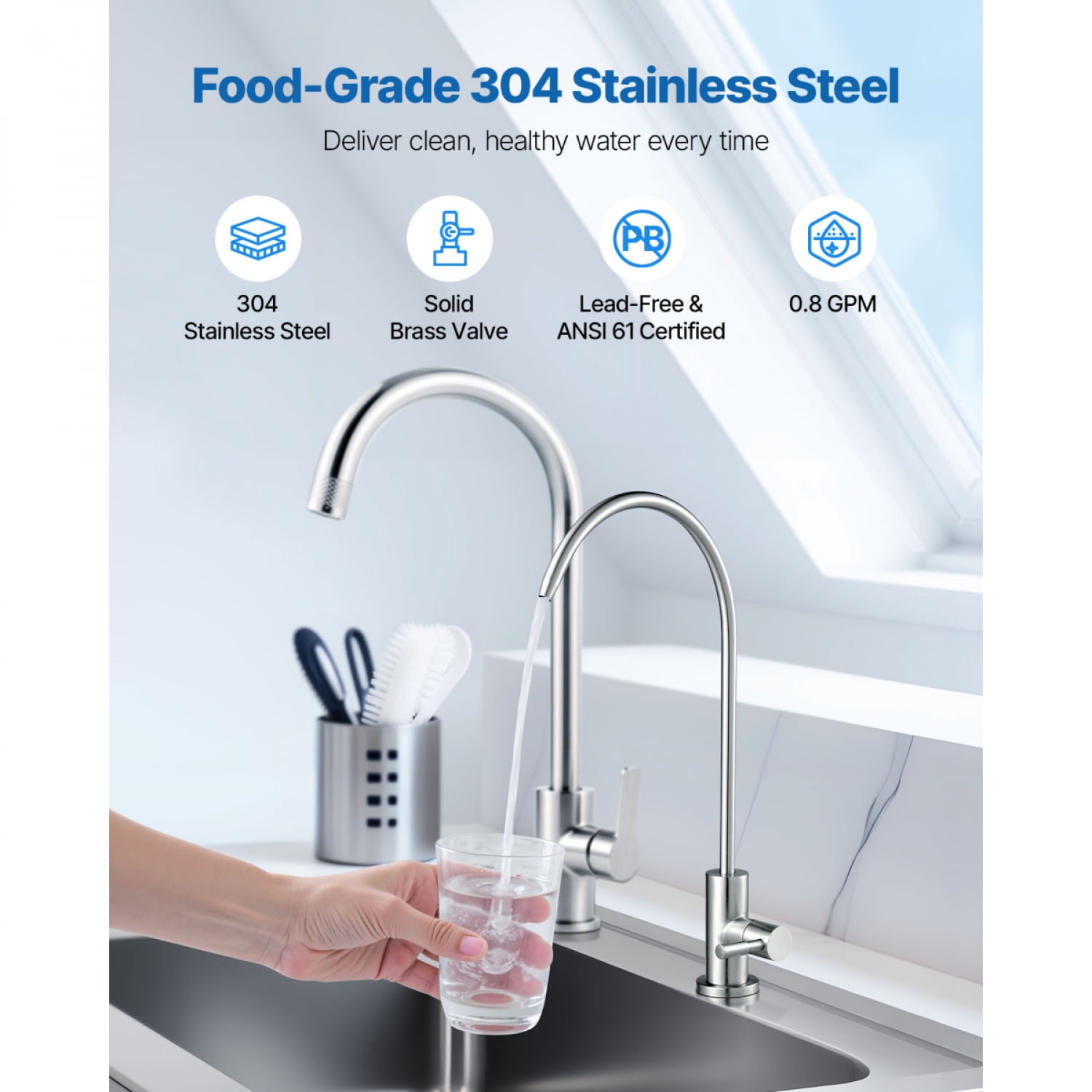 FENGFAN Lead-Free Stainless Steel RO Water Faucet Brushed Nickel for Kitchen Sink Cafe, 1 Pack