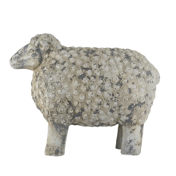 FENGFAN Magnesium Oxide Sheep Figurine Weathered White Gray Finish Vintage Garden Statue 18"W x 9.5"D x14"H Single Pack