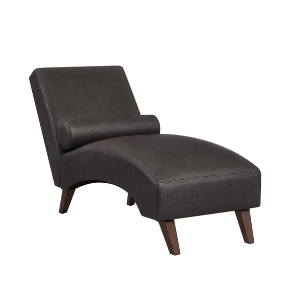 FENGFAN Mid-Century Tech Leather Chaise Lounge with Bolster Pillow Dark Gray 400lbs 1 Pack