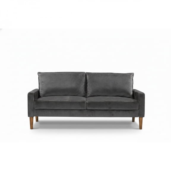 FENGFAN Modern Minimalist 3-Seater Grey Velvet Sofa Wood Frame Coil Spring Cushion Upholstered Living Room Couch 1 Pack