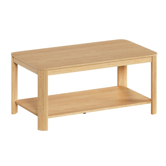 FENGFAN Natural Walnut 2-Tier Coffee Table Arc Corner Wave Grain Leg Particle Board MDF Storage Accent Table 39.4x20x17.7 Inch 1 Pack
