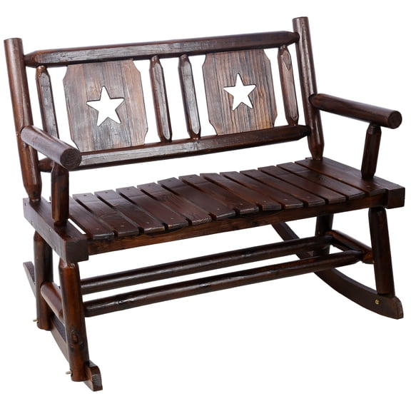 FENGFAN Outdoor Carbonized Wood Double Rocking Bench for 2 Persons, Wide Curved Seat Heavy Duty Porch Rocker for Garden Backyard Patio, 1 Pack