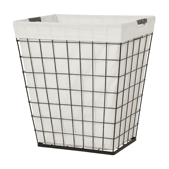 FENGFAN Rectangular Steel Wire Laundry Hamper Removable Natural Cotton Liner 75L Single Pack