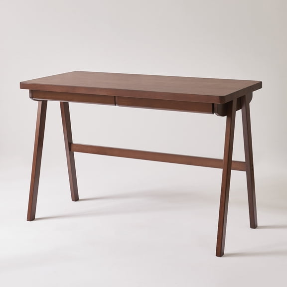 FENGFAN Retro Walnut Writing Desk 100% Solid Rubber Wood Extra Thick A-Frame Leg Drawer Ergonomic 39.37x21.62 Inch 1 Pack