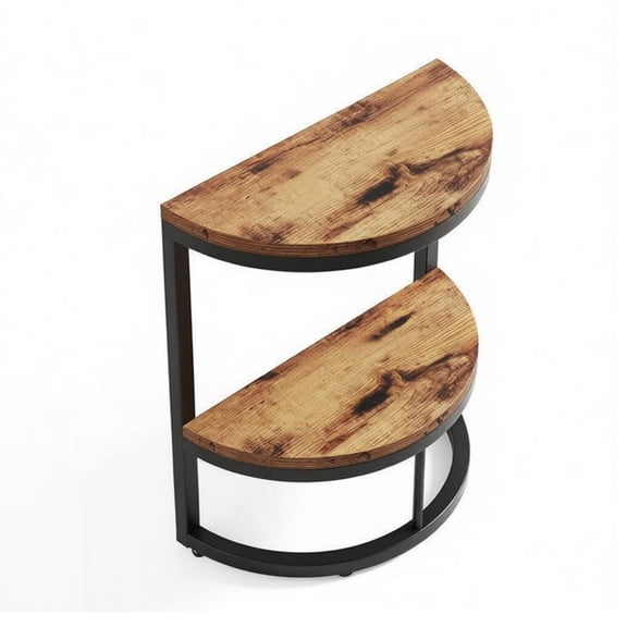 FENGFAN Rustic Brown Half Moon End Table Minimalist Wooden Side Table with Adjustable Feet 23.62 Inch 1 Pack