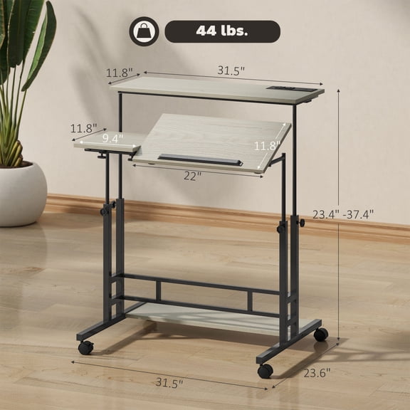 FENGFAN Standing Desk with Power Outlets Height Adjustable Tiltable Tabletop Oak 1 Pack