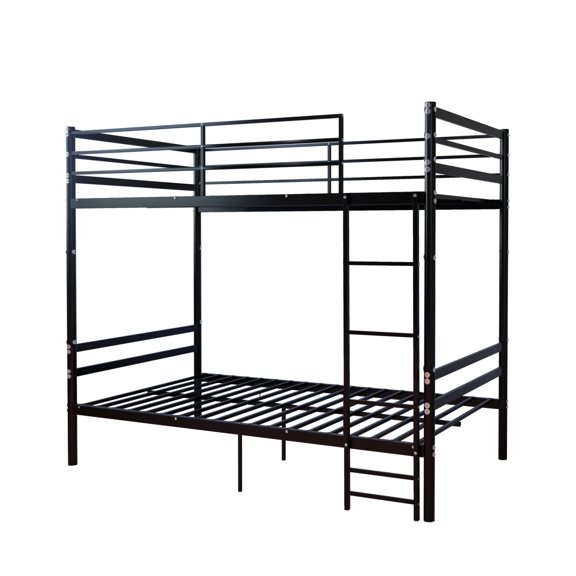 FENGFAN Twin Over Twin Black Metal Bunk Bed with Guardrail Ladder No Box Spring Single Pack