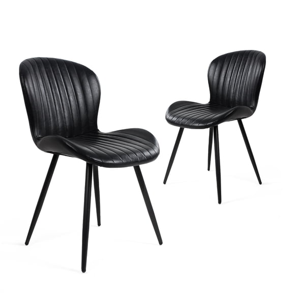 FENGFAN Upholstered Dining Chairs Leather Metal Legs 20 Inch Black 2 Pack