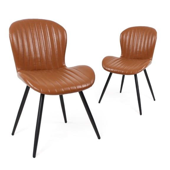 FENGFAN Upholstered Dining Chairs Leather Metal Legs 20 Inch Brown 2 Pack