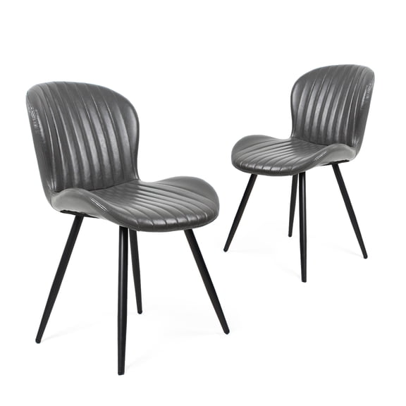 FENGFAN Upholstered Dining Chairs Leather Metal Legs 20 Inch Grey 2 Pack
