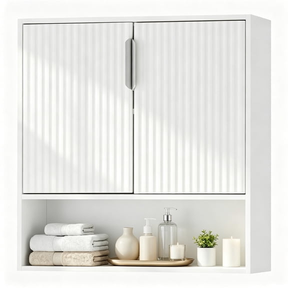 FENGFAN Wall Mounted Bathroom Cabinet Fluted Panel 2 Door MDF Medicine Cabinet with Adjustable Shelf White 22.5 x 8 x 24 Inch 1 Pack