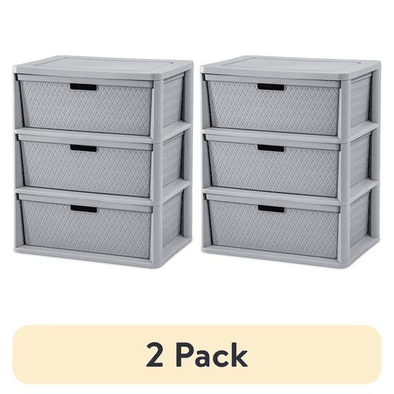 FENGFAN Wide 3 Drawer Plastic Storage Tower Removable Decorative Bins Gray 15.63x21x25.25 Inch 2 Pack