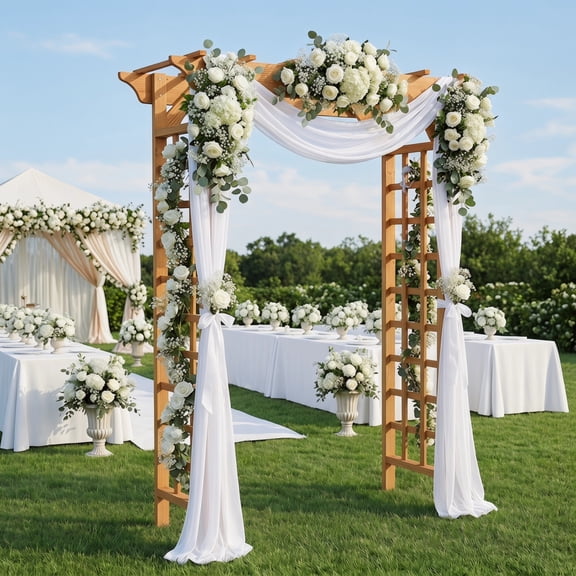 FENGFAN Wooden Arbor, Solid Wood Wedding Arch, Outdoor Plant Climbing Trellis, Light Brown Pergola for Garden Backyard Ceremony Decor