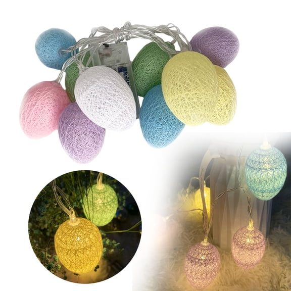FENGGHAO 1.5m 10 LED Easter Egg Cotton String Lights Battery Operated Egg Shaped Fairy Lights For Spring Home Holiday Decor