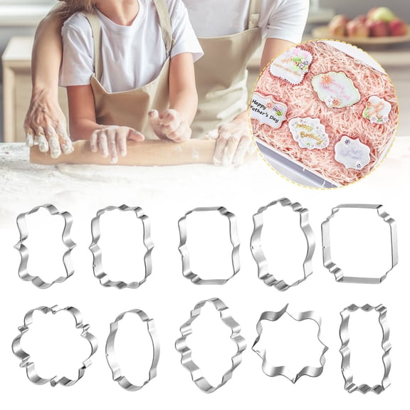 FENGGHAO 10 Pack Stainless Steel Cookie Cutters Plaque Frame Shape Metal Fondant Cutters Set For Baking Wedding Birthday DIY