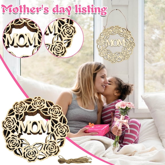 FENGGHAO 10PCS Mothers Day Wooden Hanging Decorations Hollow Heart Design Natural Wood Pendants with Jute Ropes Rustic Home Craft Gift
