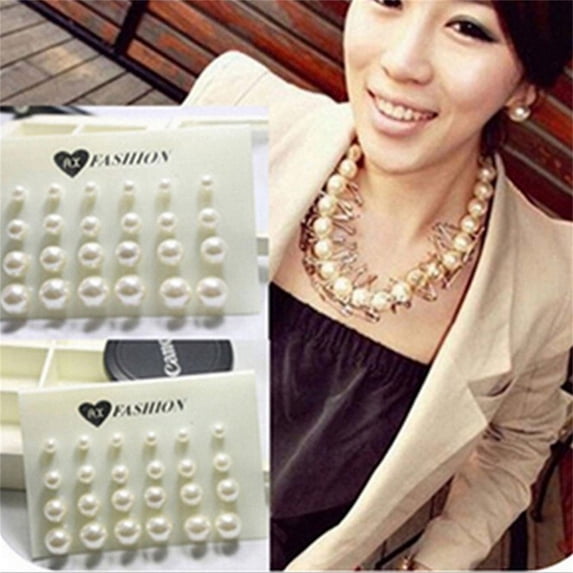 FENGGHAO 12 Pair Pearl Stud Earrings Set Shining Round Simulated Pearls Classic Jewelry Collection for Women Timeless Accessories
