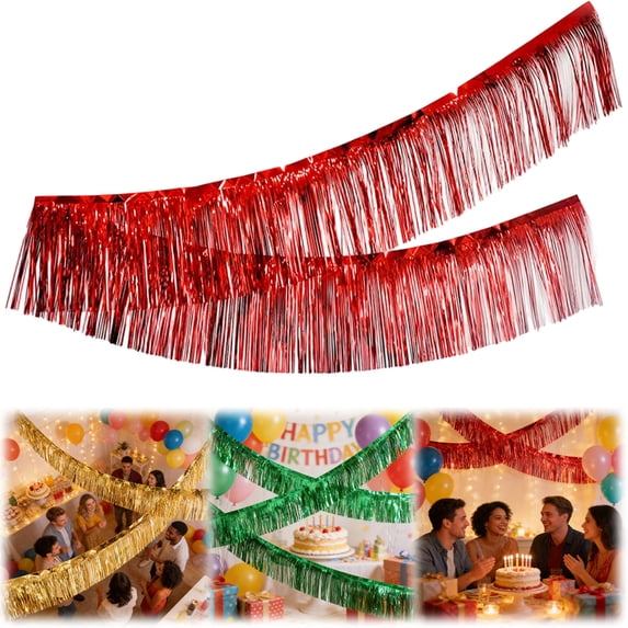 FENGGHAO 2 Pack Fringe Curtains Banner, Foil Fringe Banner, Door Streamers for Birthday Wedding Bridal Shower Holiday Graduation Party Decorations, Photo Booth Backdrops, Glitter Champagne