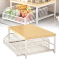 thumbnail image 1 of FENGGHAO 2-Tier Kitchen Countertop Organizer with Drawer and Wire Basket Hardwood Shelf for Microwave Coffee Maker Space Saving Storage, 1 of 7
