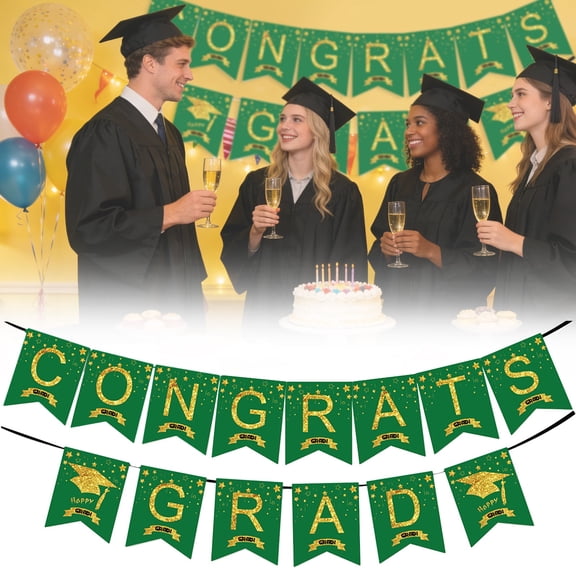 FENGGHAO 2026 Graduation Banner Congrats Grad Decoration Glitter Star Pattern Marquee Style Letters Pre-Strung Pennant Flag For Class Of 2026 Graduation Party Supplies