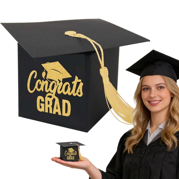 FENGGHAO 2026 Graduation Cap Box Doctoral Hat Candy Favor Box with Tassel Black Graduation Party Centerpiece Desktop Decoration