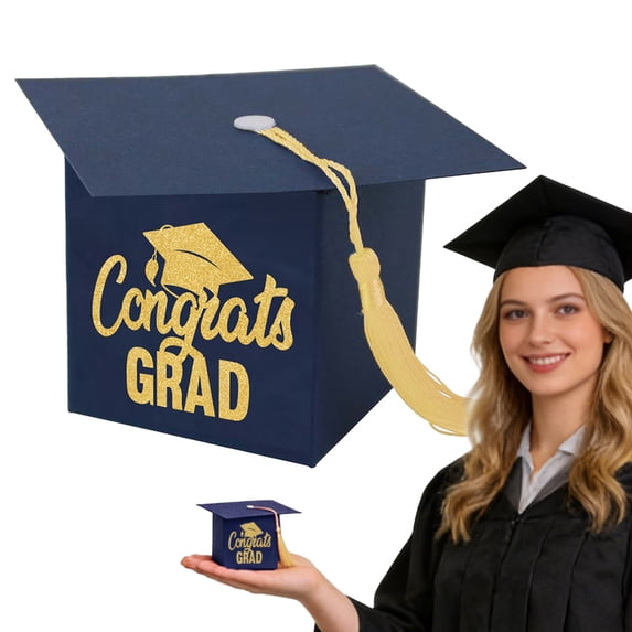 FENGGHAO 2026 Graduation Cap Box Doctoral Hat Candy Favor Box with Tassel Black Graduation Party Centerpiece Desktop Decoration