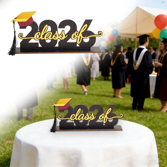 FENGGHAO 2026 Graduation Keepsake Stand Wooden Table Decor Sign Senior Year Celebration Ornament 12 Inch Black
