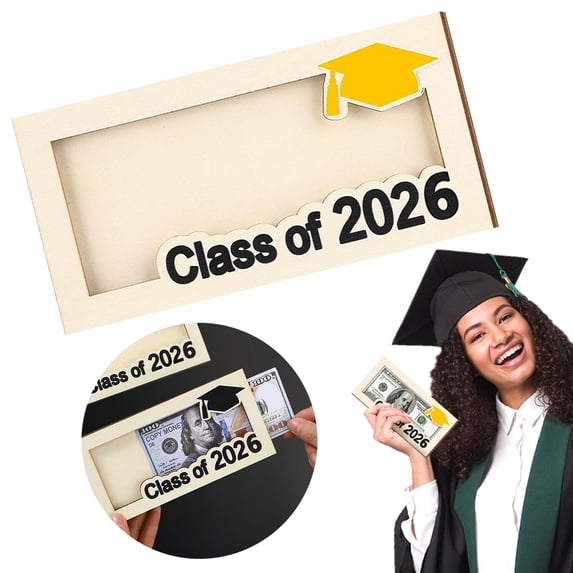 FENGGHAO 2026 Graduation Money Holder Wooden Card Box Wallet for Class of 2026 Grad Senior Birthday Present 7.5*3.5in Black