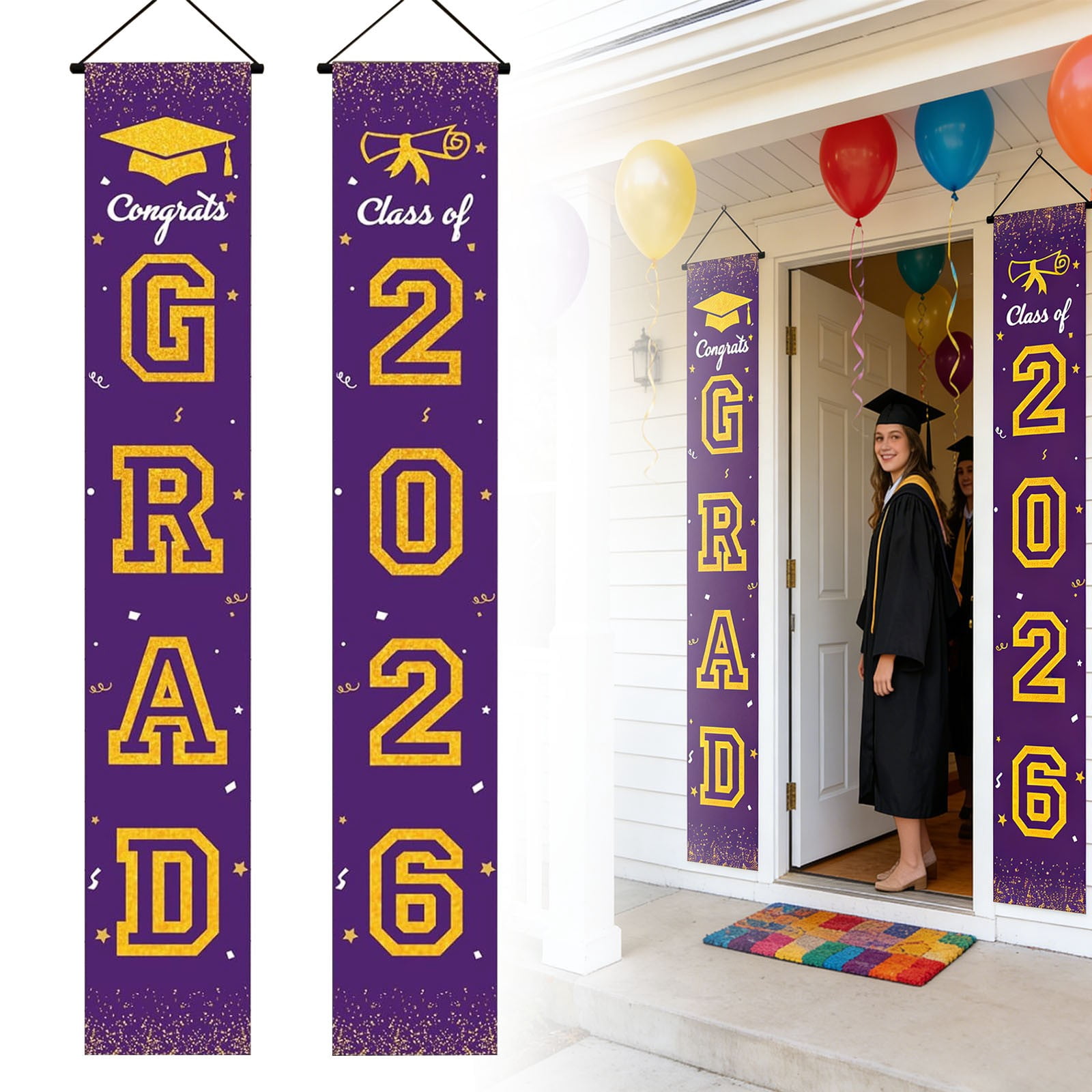 FENGGHAO 2026 Graduation Porch Banner Congrats Grad Class Of 26 Red ...