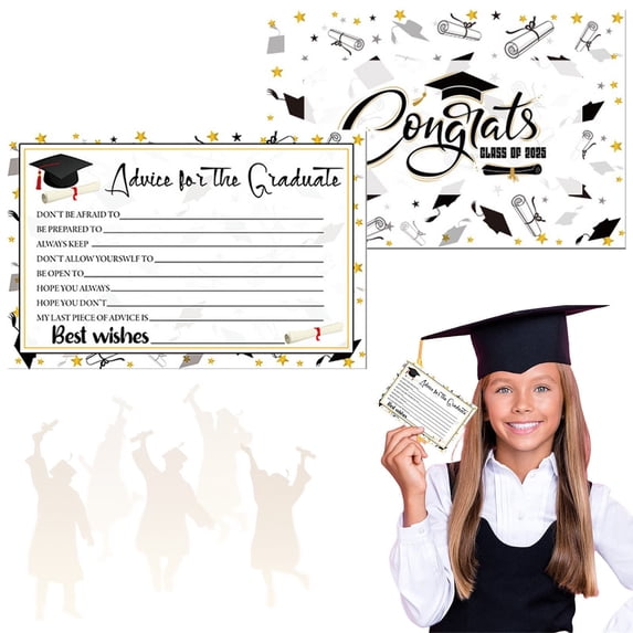 FENGGHAO 25Pcs Graduation Advice and Wishes Cards Golden Star Design 4x6 Inch for Class of 2026 Graduate Party Message Cards