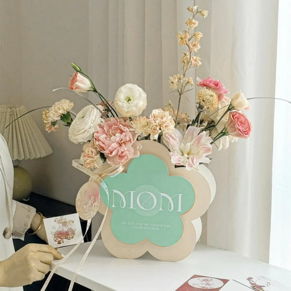 FENGGHAO 3PCS Flower Gift Box Set Rose Packaging Box Wrapping Paper Bag Portable Bouquet Box for Mothers Day Wedding Valentine Green