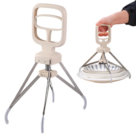 FENGGHAO 4-Claw Anti Scald Plate Lifter Stainless Steel Hot Plate Tongs Non Slip Bowl Grabber Adjustable Kitchen Tool White 11.4*3.5in