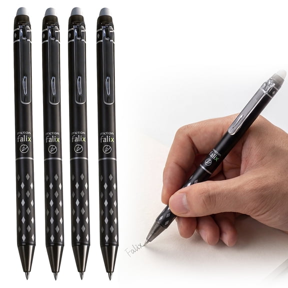 FENGGHAO 4 Pack Retractable Erasable Gel Ink Pens Fine Point 0.5mm Black Ink Smooth Writing Pens With Eraser Top For Journaling Office Home