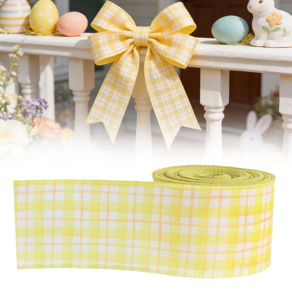 FENGGHAO 5 Yard 2.5 Inch Easter Wired Edge Ribbon Pink Plaid Pattern Ribbon For Wreath Bow DIY Crafts Spring Decor
