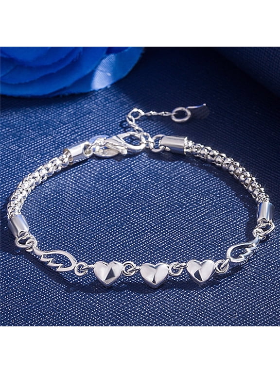 Women's Silver Plated Charm Love Heart Wings Bracelet Cuff Bangle Jewelry,1PC